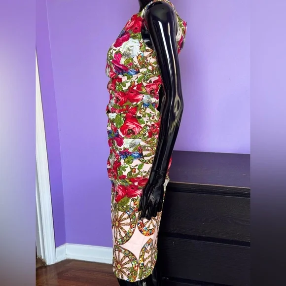 Dolce&Gabbana Pink Floral Ruched Sheath Dress - Picture 5 of 13